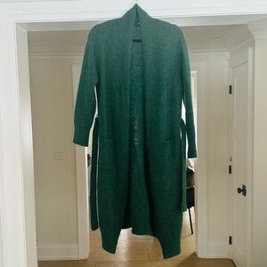 LINE - Alpaca Wool Blend Long Green Cardigan / Belted Cozy Duster - Size L